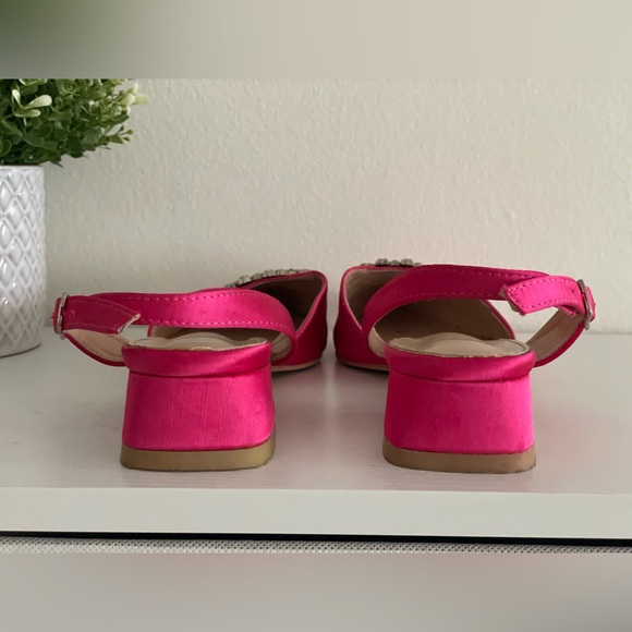 Vibrant Pink Fuchsia Satin Slingback Flats with Embellished Buckle size 8 - Picture 8 of 9